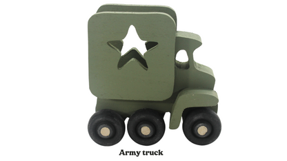 Tiny wood Army toy set: jeep, truck, tank