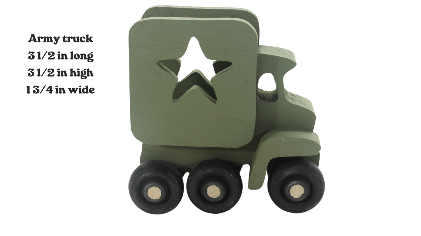 Tiny wood Army toy set: jeep, truck, tank