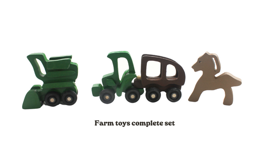 Tiny farm vehicles and horse