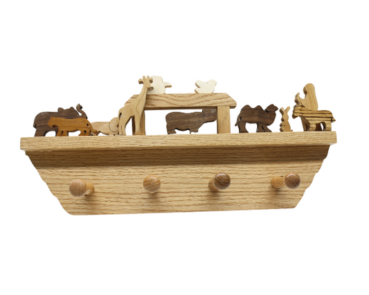 Noah's Ark wall hanging with Shaker pegs. Great child's room practical decoration. Choice of woods