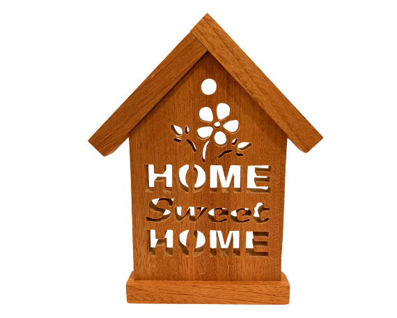 Home Sweet Home sign for desk, mantel or shelf. Cut by hand from solid wood.