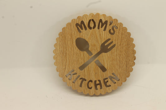 Mom's Kitchen trivet handcrafted from red oak