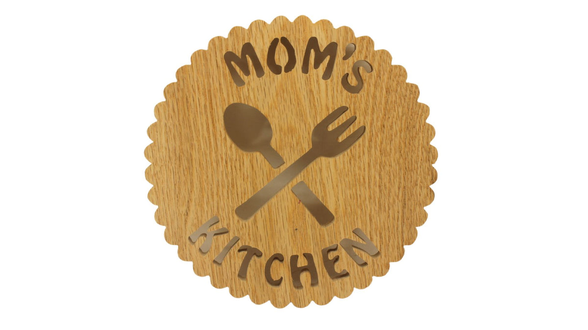Mom's Kitchen trivet handcrafted from red oak