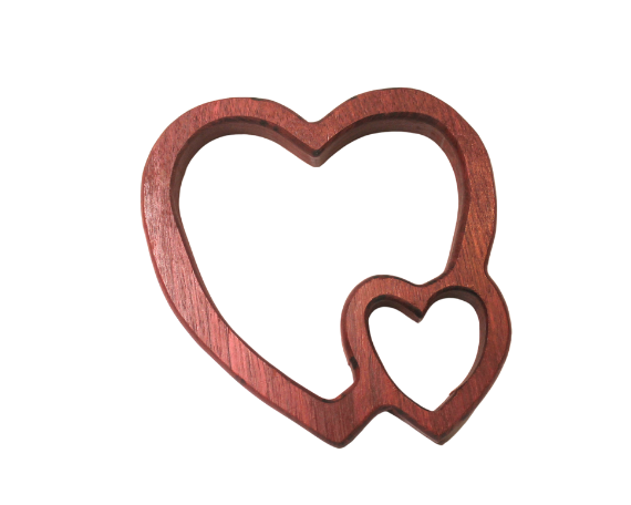 Double heart decoration made from purpleheart wood