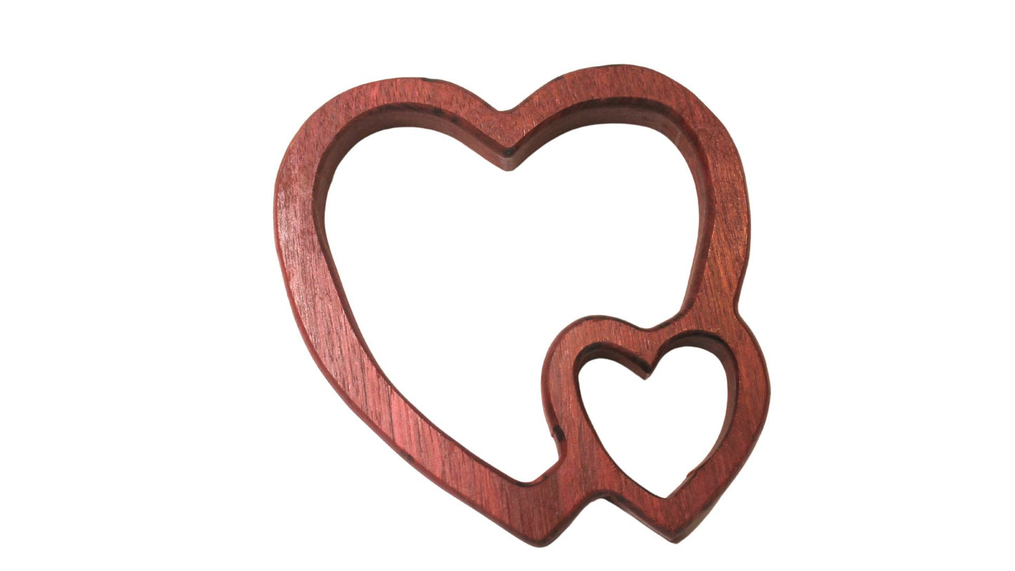 Double heart decoration made from Purpleheart wood