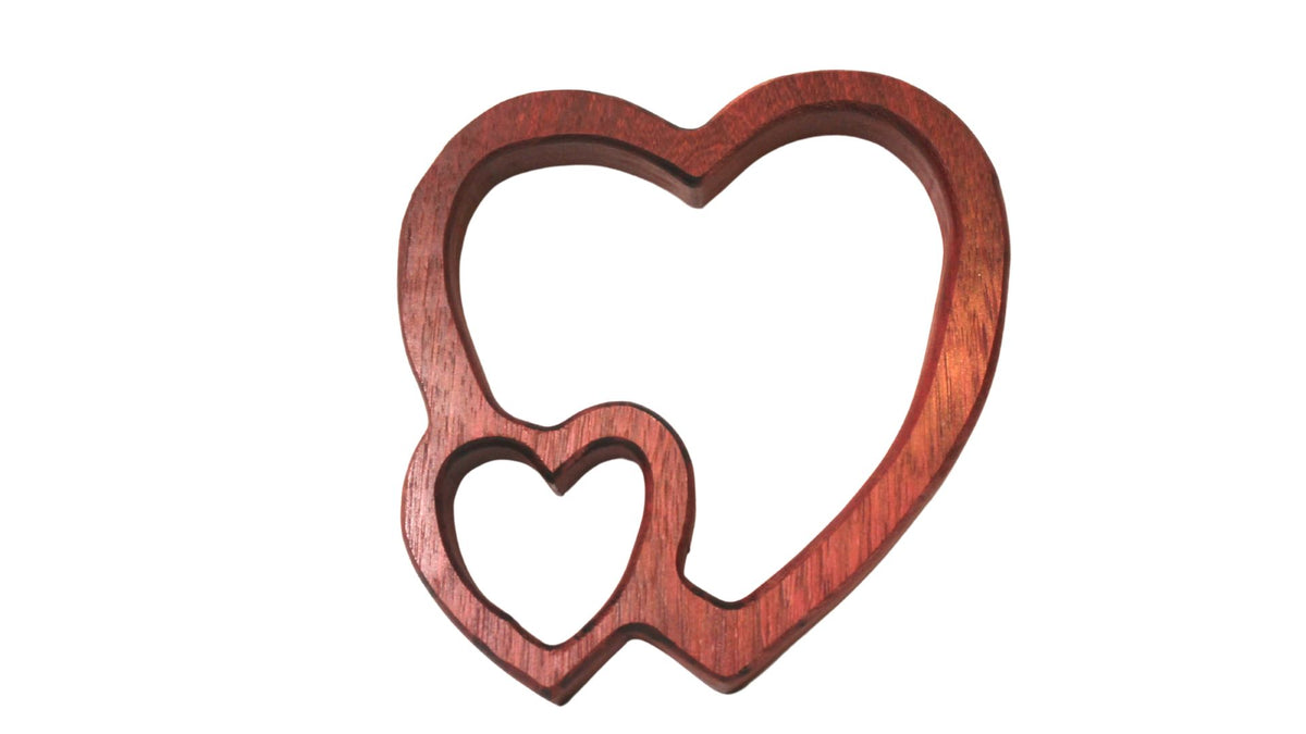Double heart decoration made from Purpleheart wood