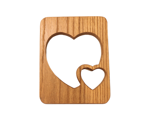 Double heart wall hanging decoration handcrafted from oak