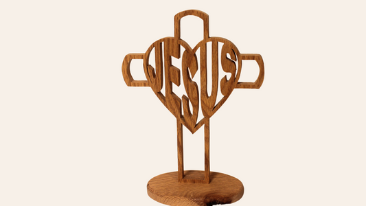 "Jesus" heart and cross sculpture