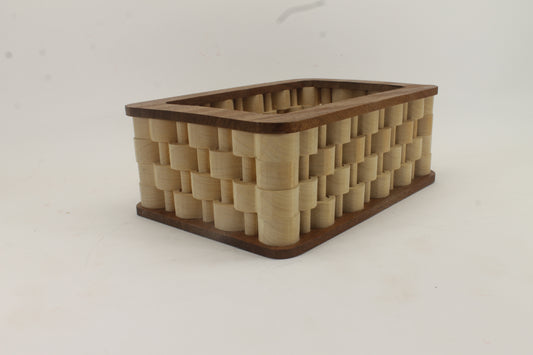 Wooden basket, looks like the sides are woven