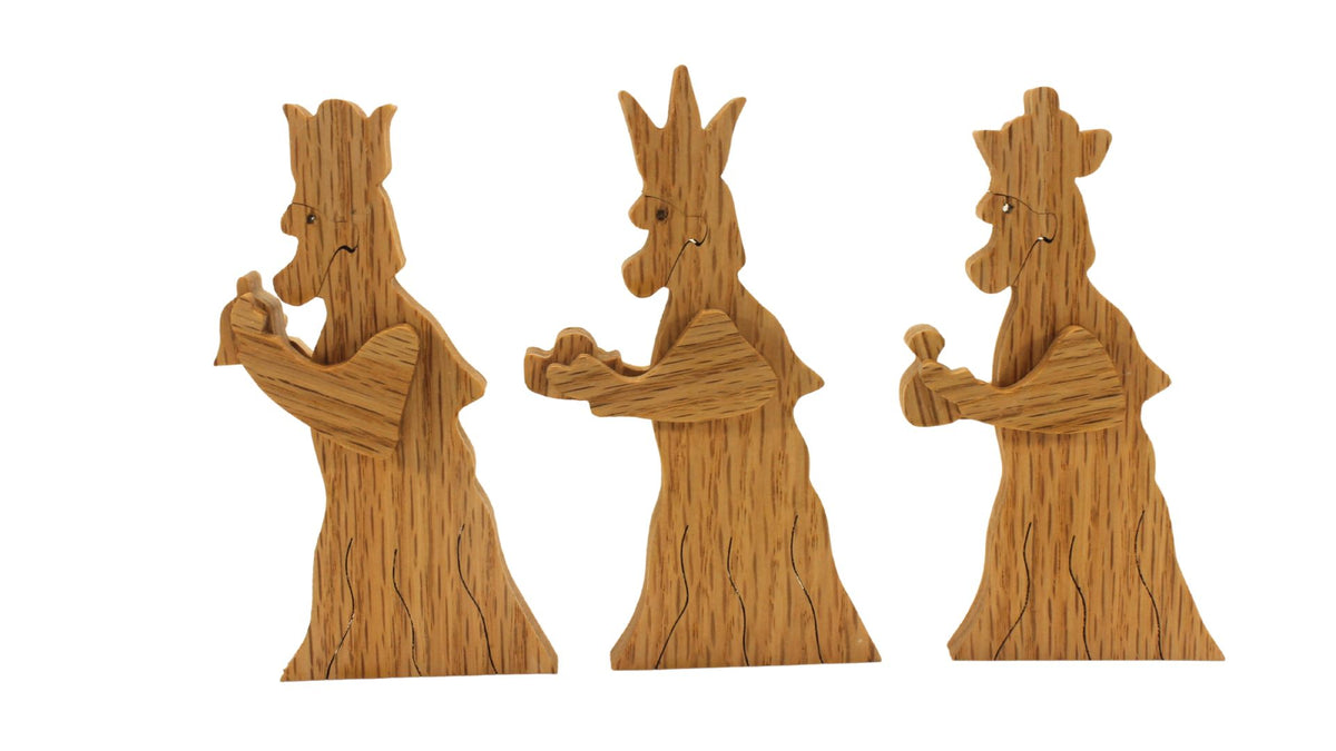 Nativity set with barn and figures. Mary, Joseph, baby Jesus in a manger. Includes angel, shepherds, three kings, sheep, camel, donkey, cow