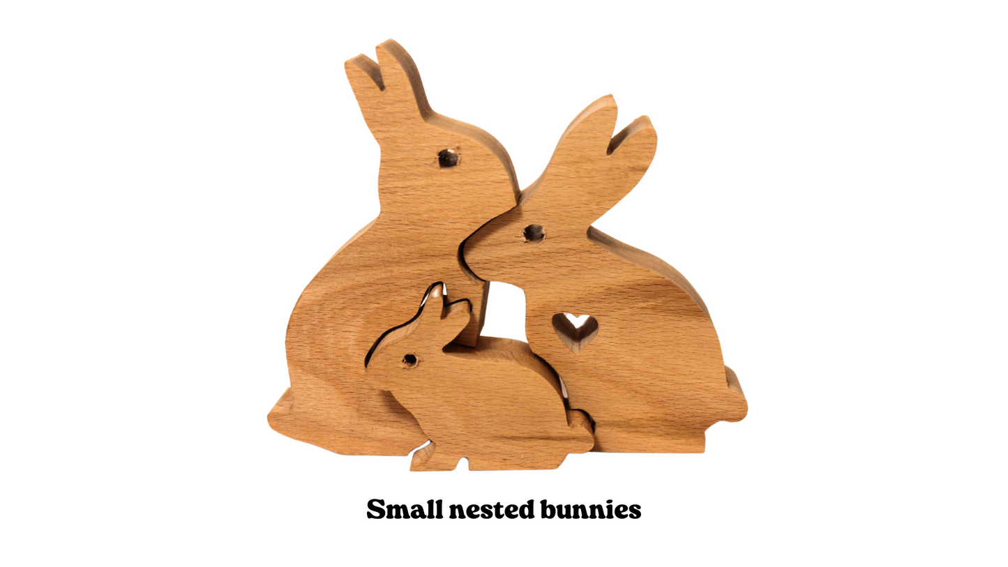 Nested bunnies handcrafted from beech