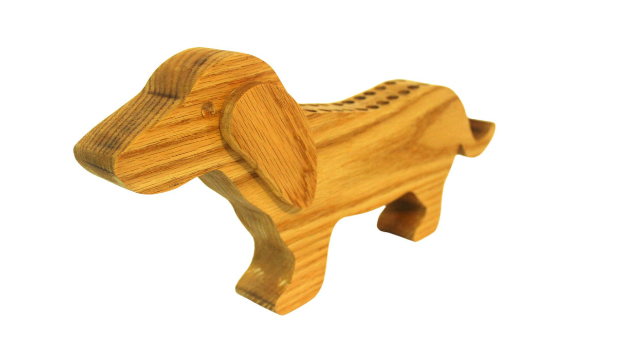 Dachshund-Shaped Crayon Organizer - Handmade Wood Holder for 24 Included Crayons. Choice of oak or poplar