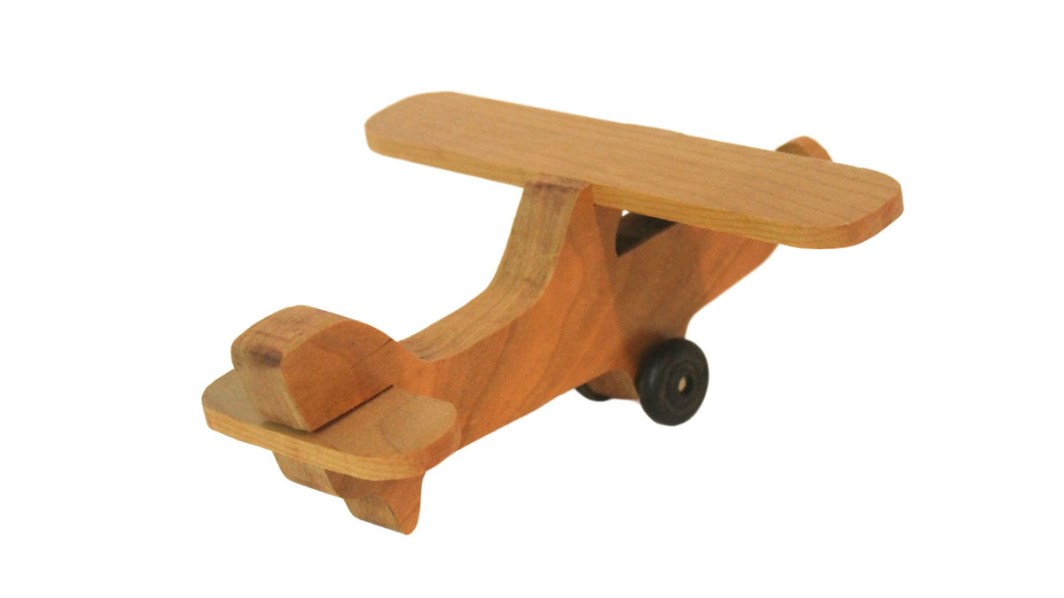 Toy Wooden Airplane: Spinning Propeller, Turning Wheels