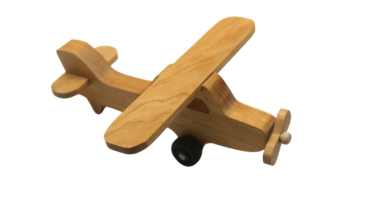 Toy Wooden Airplane: Spinning Propeller, Turning Wheels