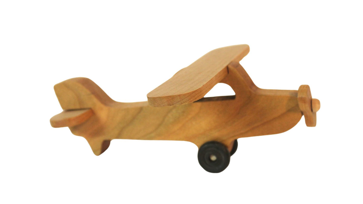 Toy Wooden Airplane: Spinning Propeller, Turning Wheels