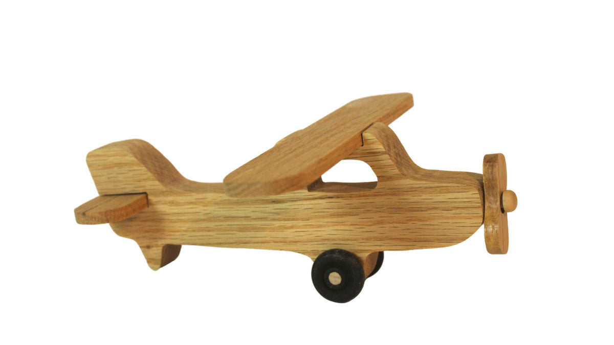 Toy Wooden Airplane: Spinning Propeller, Turning Wheels