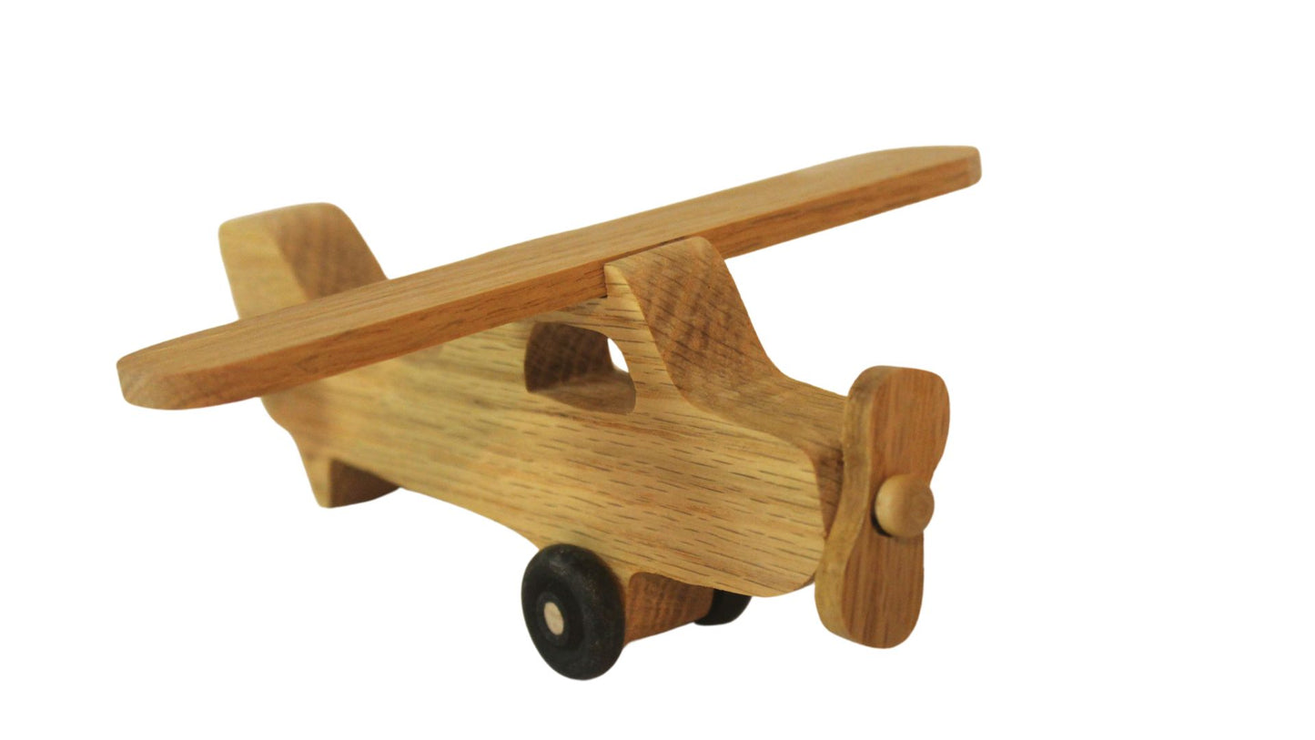 Toy Wooden Airplane: Spinning Propeller, Turning Wheels