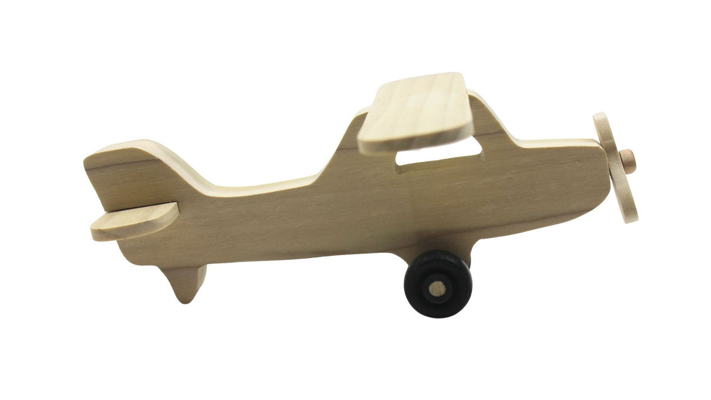Toy Wooden Airplane: Spinning Propeller, Turning Wheels