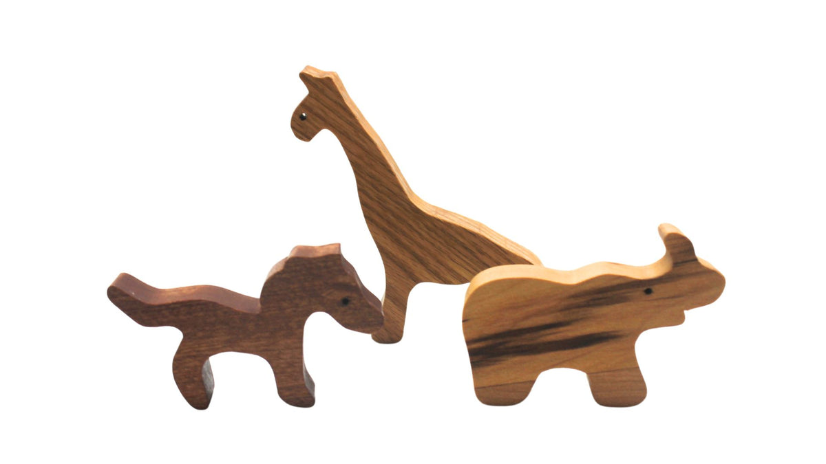 Handcrafted Wooden Toy Safari Set Includes Vehicle, Figures, Cage, and Animals