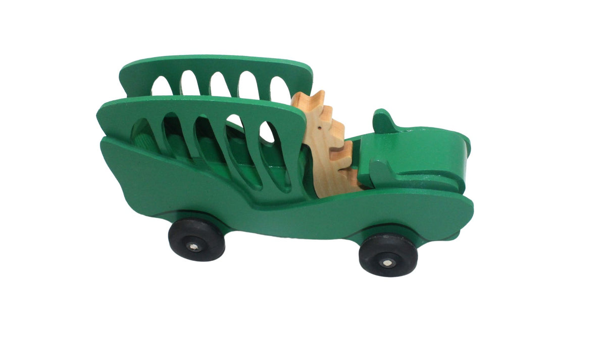 Handcrafted Wooden Toy Safari Set Includes Vehicle, Figures, Cage, and Animals