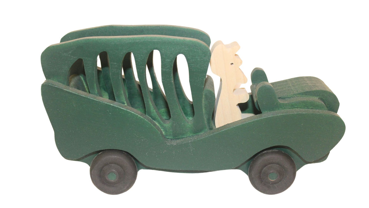 Handcrafted Wooden Toy Safari Set, Includes Vehicle, Figures, and Animals
