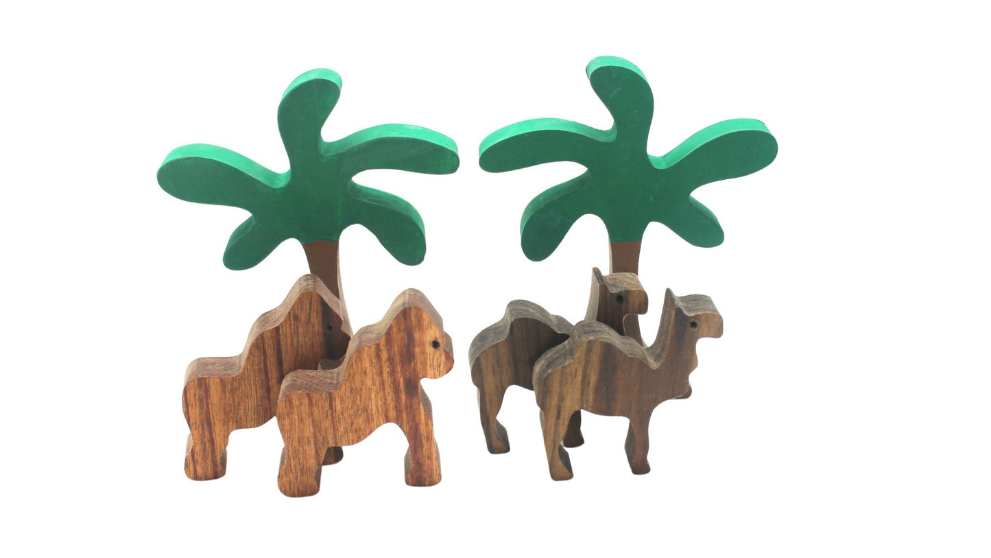 Wooden Toy Zoo Playset: Handcrafted Animals and Cages