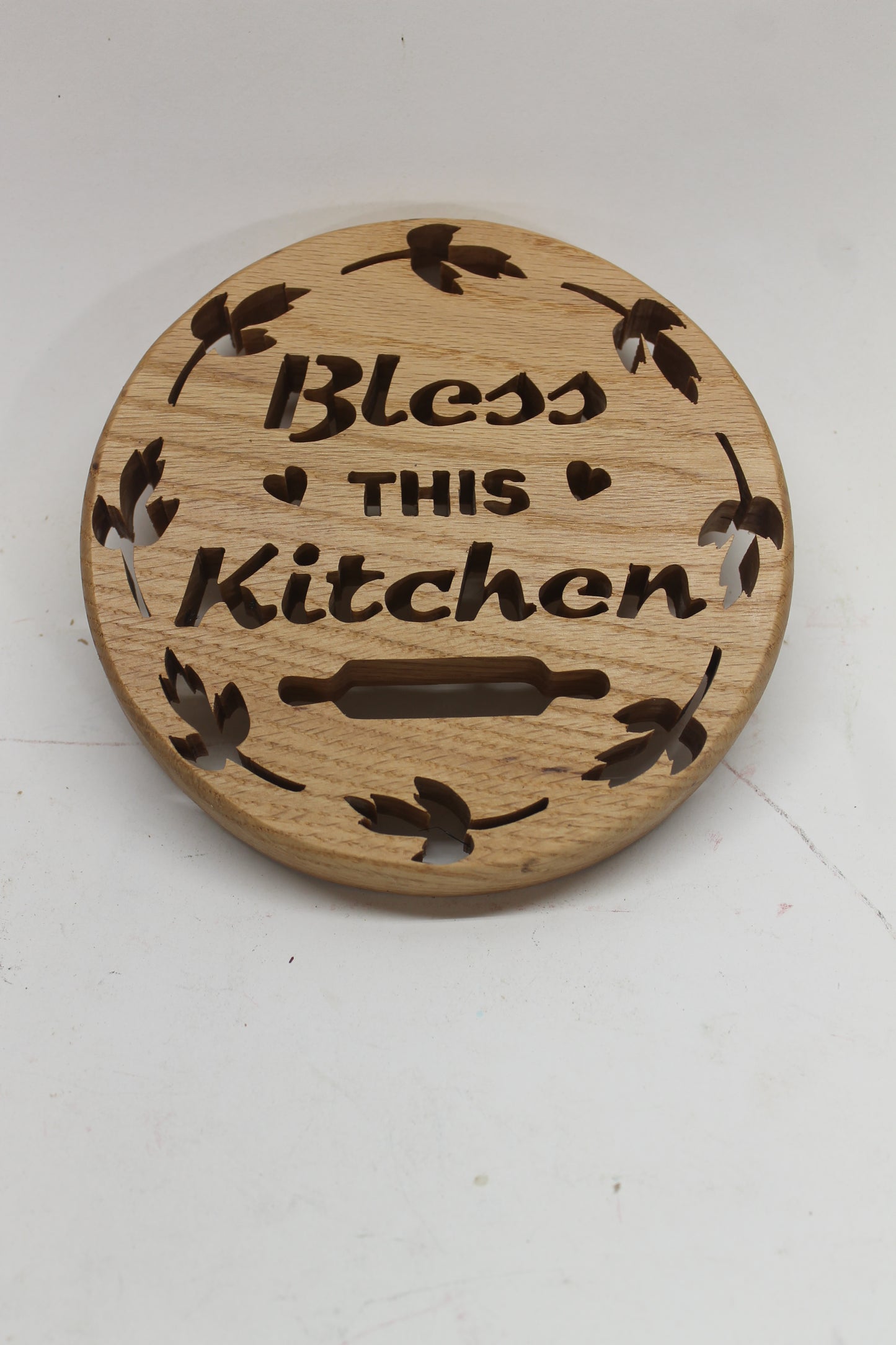 Bless this kitchen, handcrafted wood trivet from solid oak