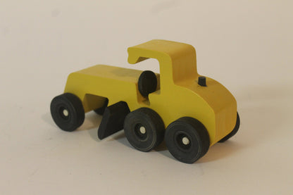 Road construction grader, wood toy vehicle