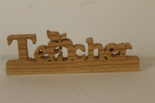 Teacher desk sign, apple for the letter "a," handmade from oak on a scroll saw, great teacher gift