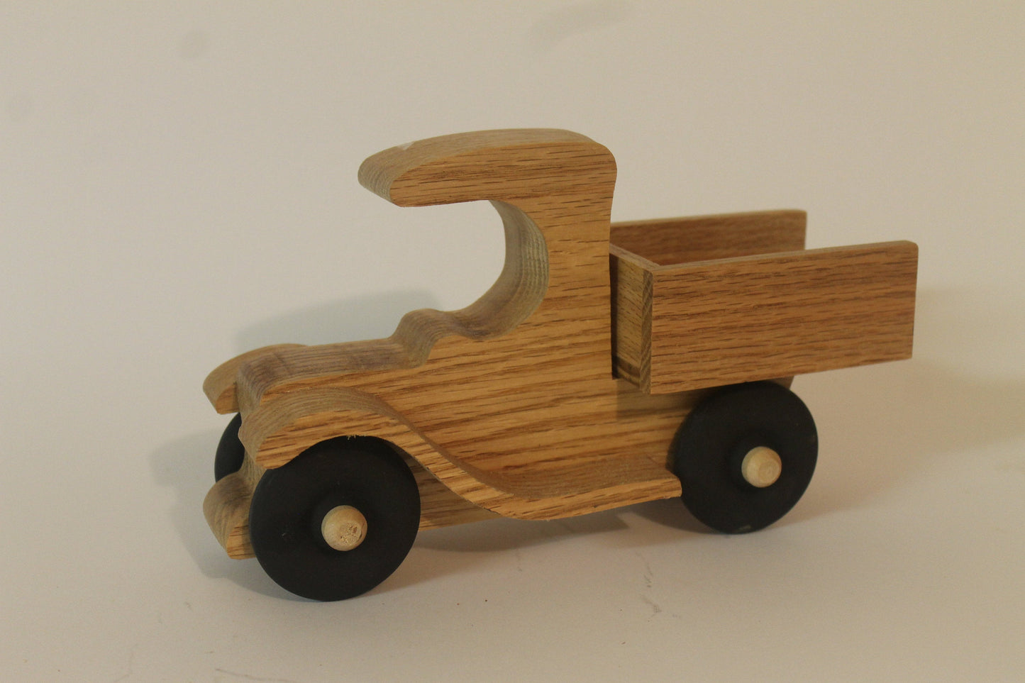 Toy wood pickup truck, handcrafted from solid oak