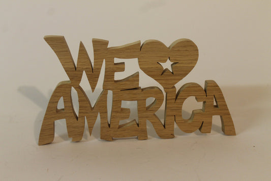 We Heart America sign, cut by hand on a scroll saw