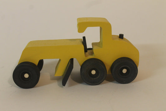 Road construction grader, wood toy vehicle