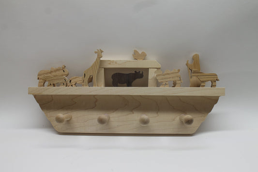 Noah's Ark wall hanging with Shaker pegs. Great child's room practical decoration. Choice of woods