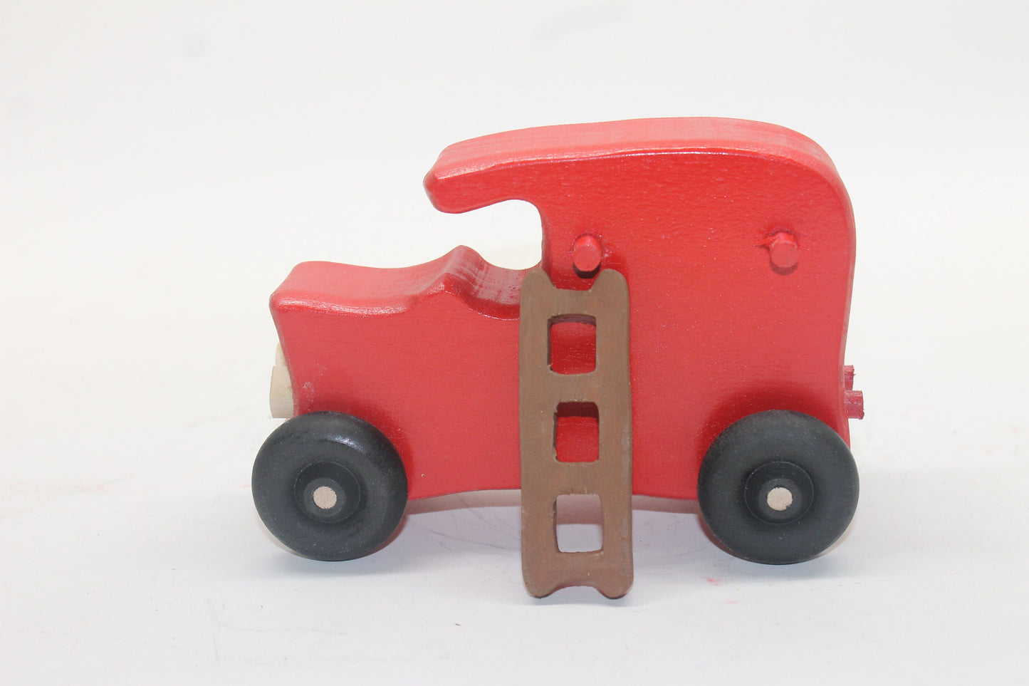 Wooden toy vehicles: fire truck, ambulance, 2 cars. Made from poplar and painted